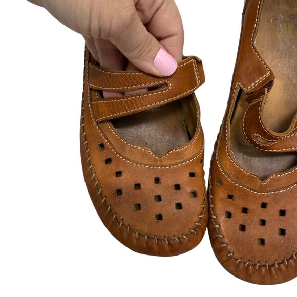 PIKOLINOS Mary Jane Leather Square Toe Slip-on Tan women's shoes size 37 / 7 - Picture 6 of 10